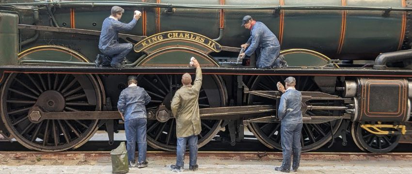 Authentic figures of shed staff hard at work – cleaning, oiling, coaling and preparing steam locos