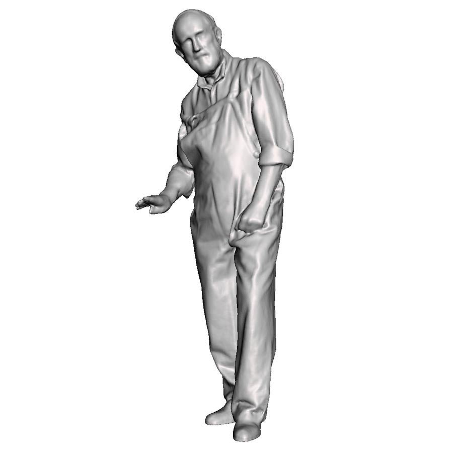 A workman leaning