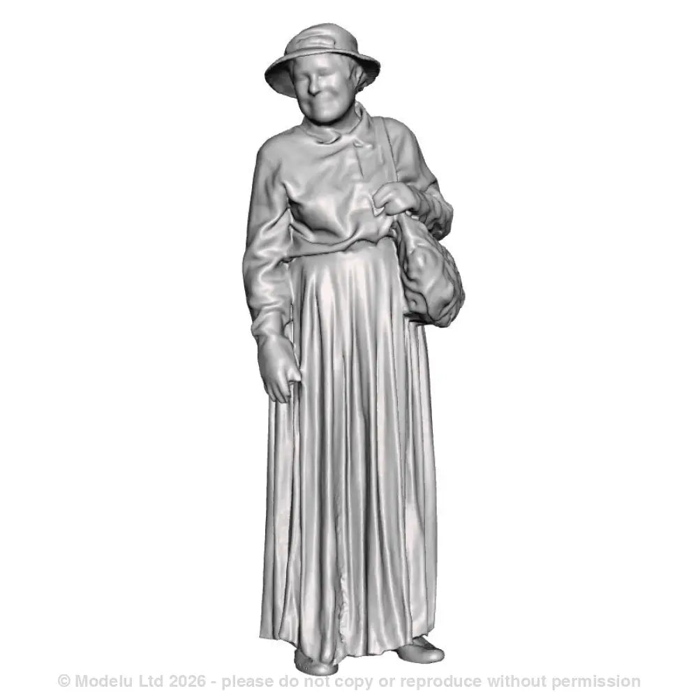 A female figure with bag