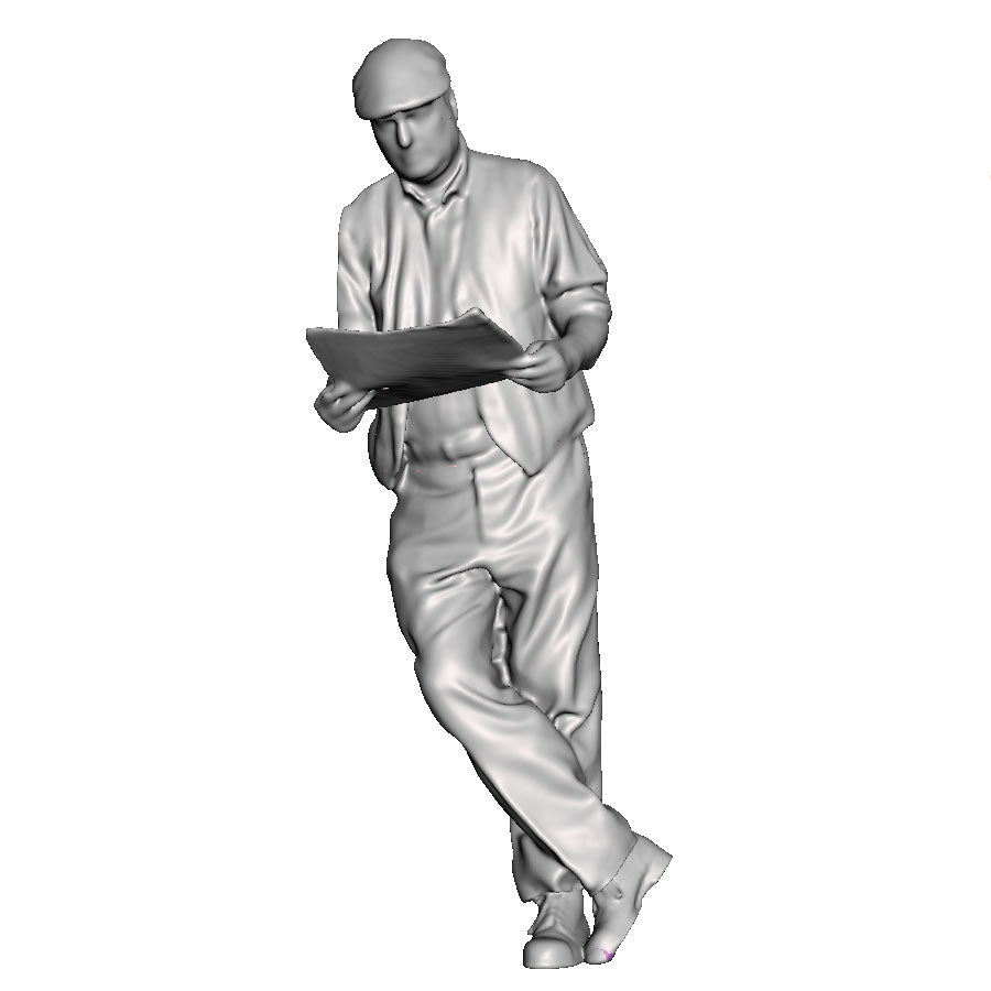 A male figure leaning with newspaper