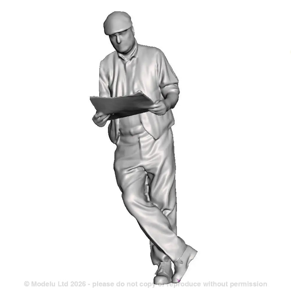 A male figure leaning with newspaper