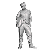 A male figure holding jacket