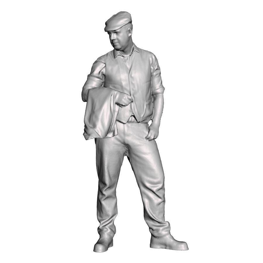 A male figure holding jacket