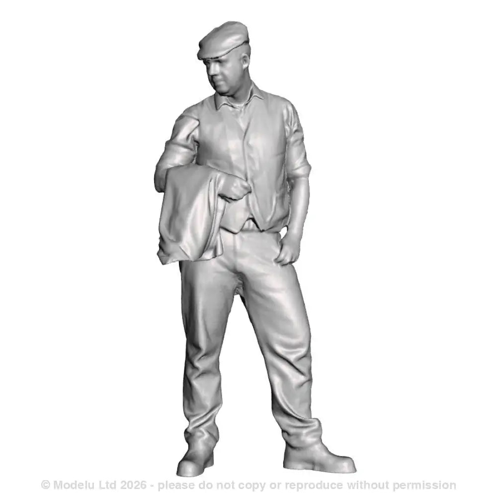 A male figure holding jacket