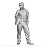 A male figure holding jacket