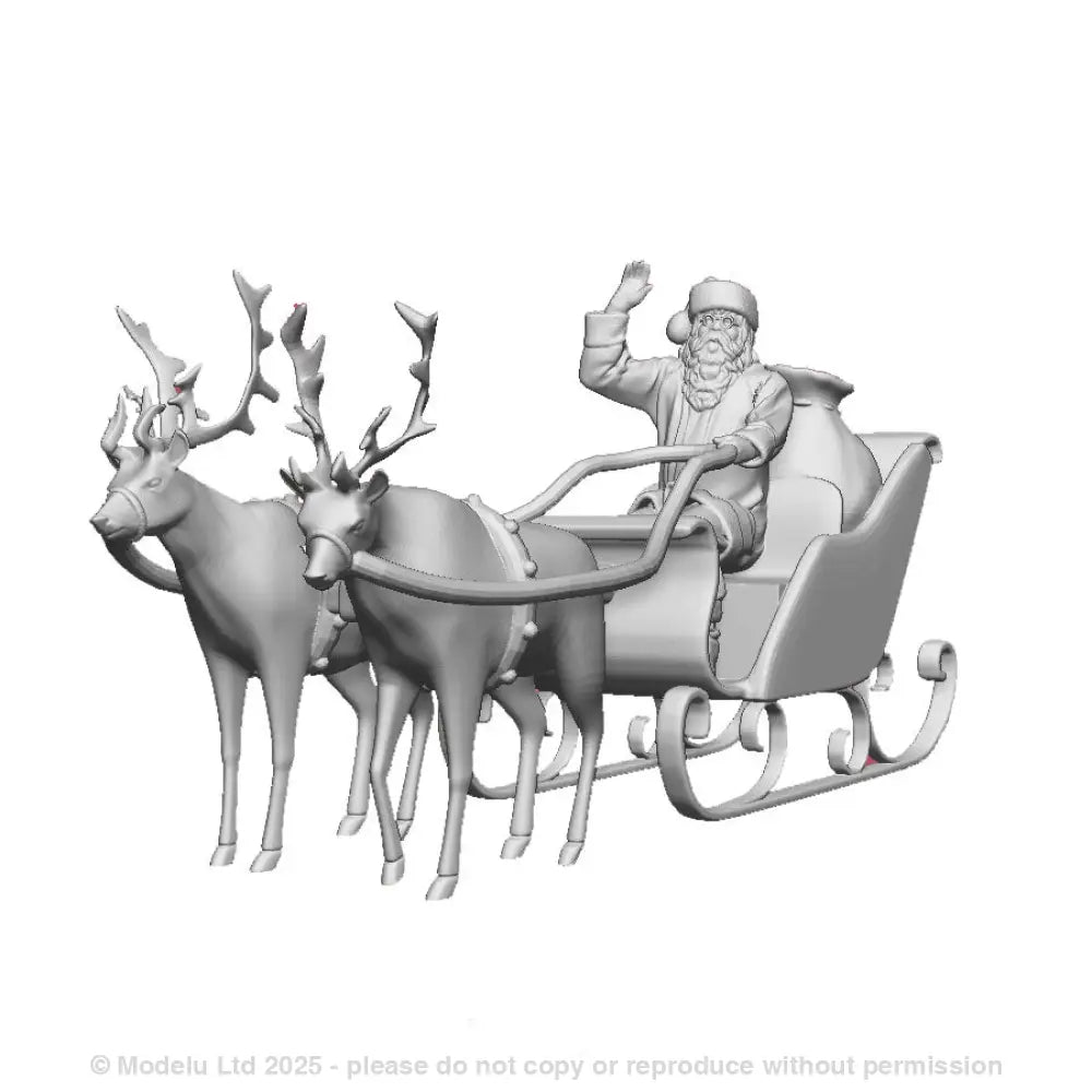 Santa in his sleigh with 2 reindeers