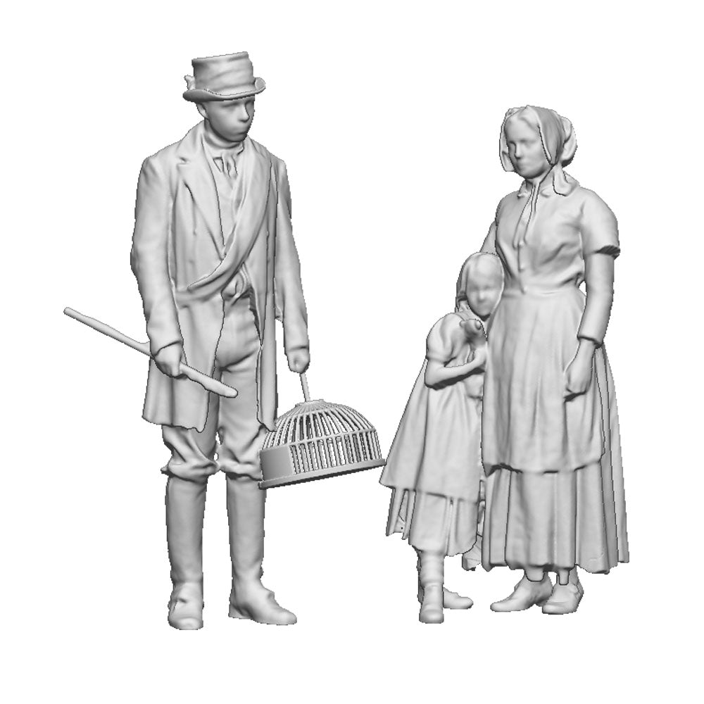 A set of 3 figures including a rat catcher