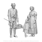 A set of 3 figures including a rat catcher