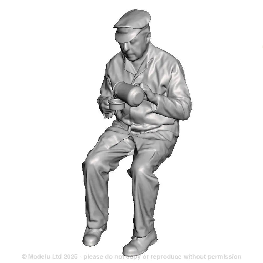 A seated lcoo crew pouring billy can