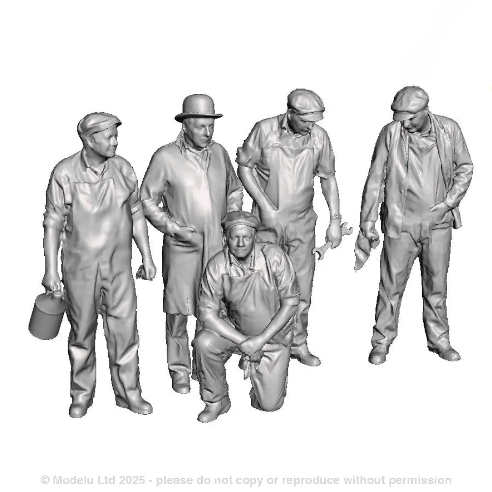 A pack of 5 shed staff figures including an inspector, two cleaners and two fitters