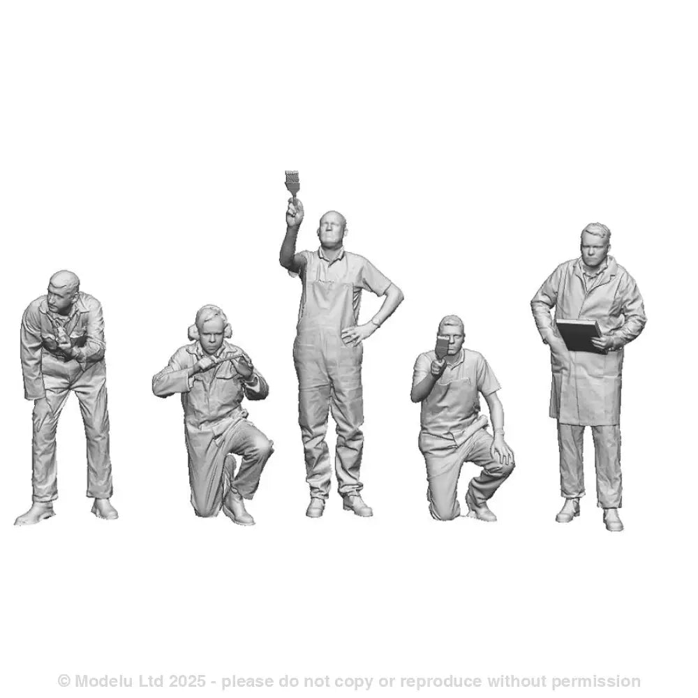 A pack of 5 figures suitable for a BR Depot scene including painters, fitters and foreman