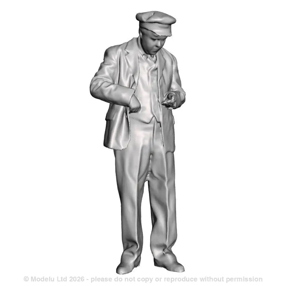 A station master inspecting his watch