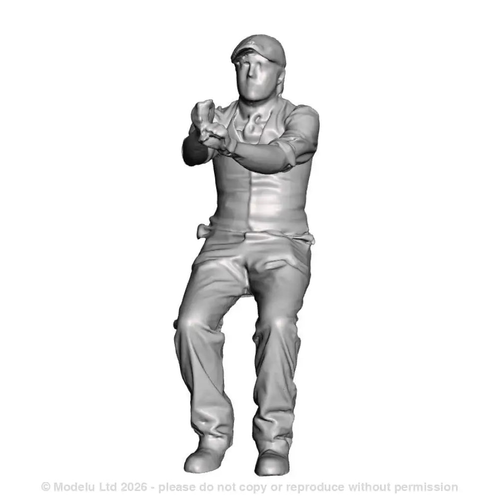 A loco driver seated operating a BR standard style regulator