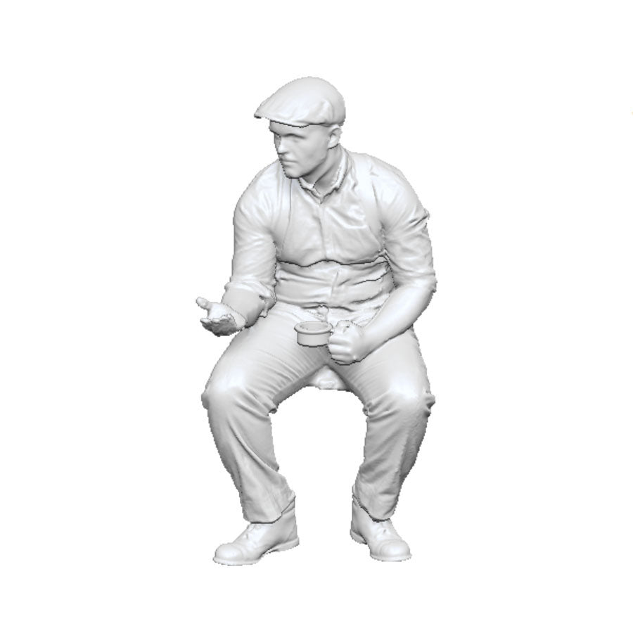 A shed worker eating
