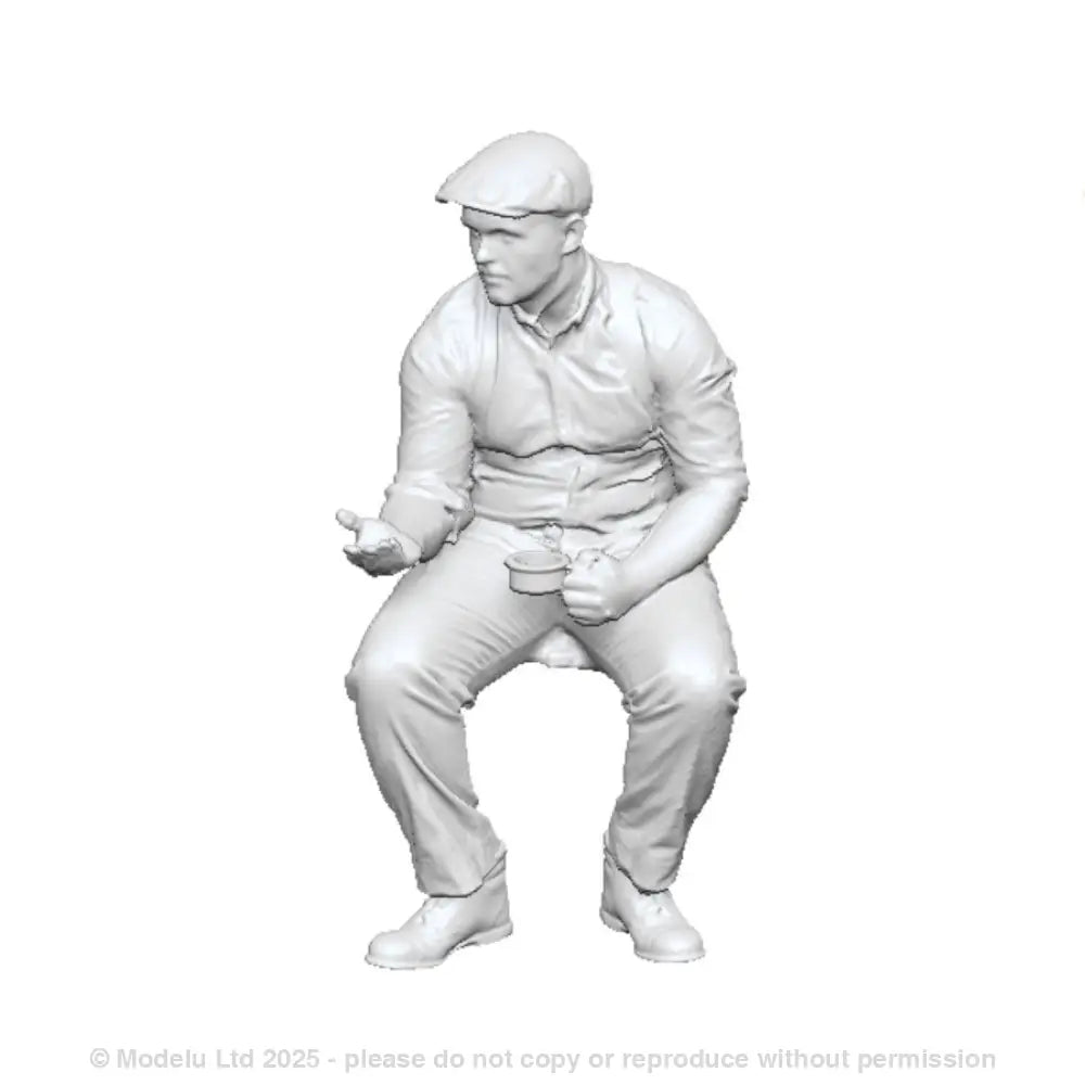 A shed worker eating