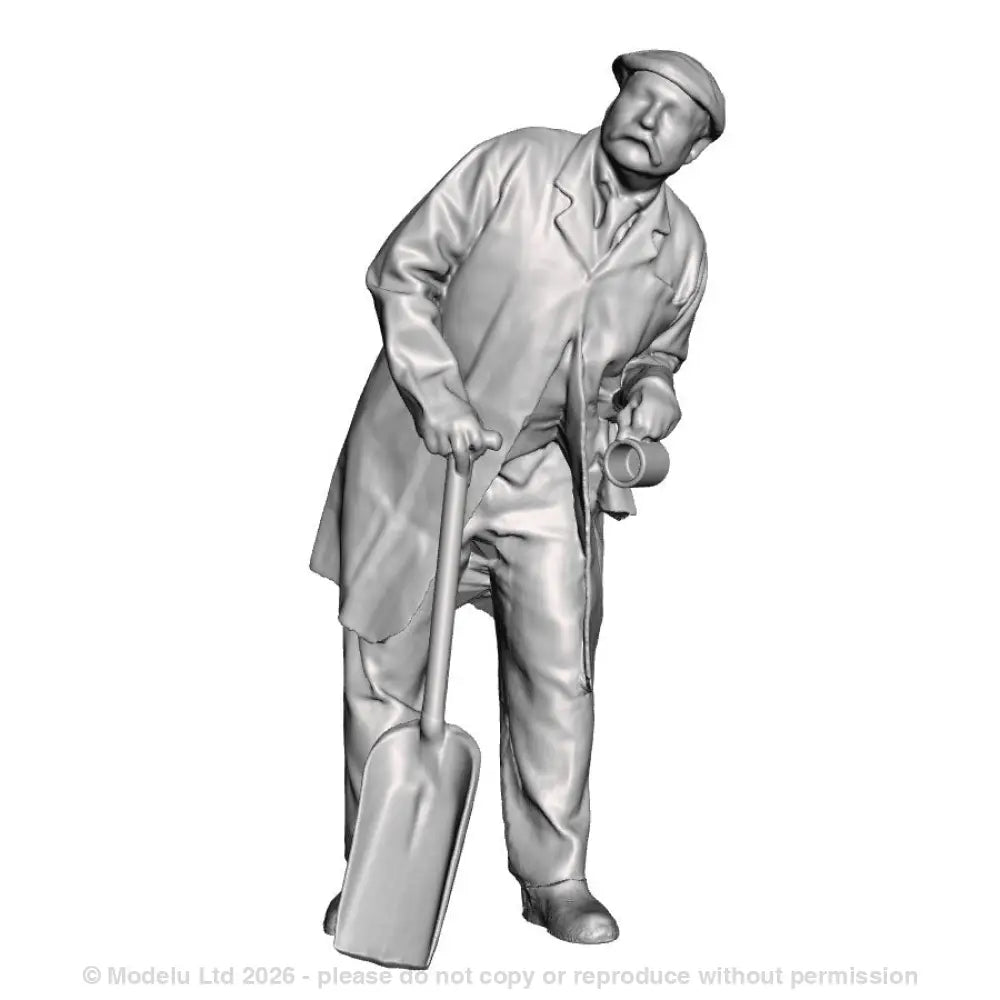 A fireman leaning with firing shovel