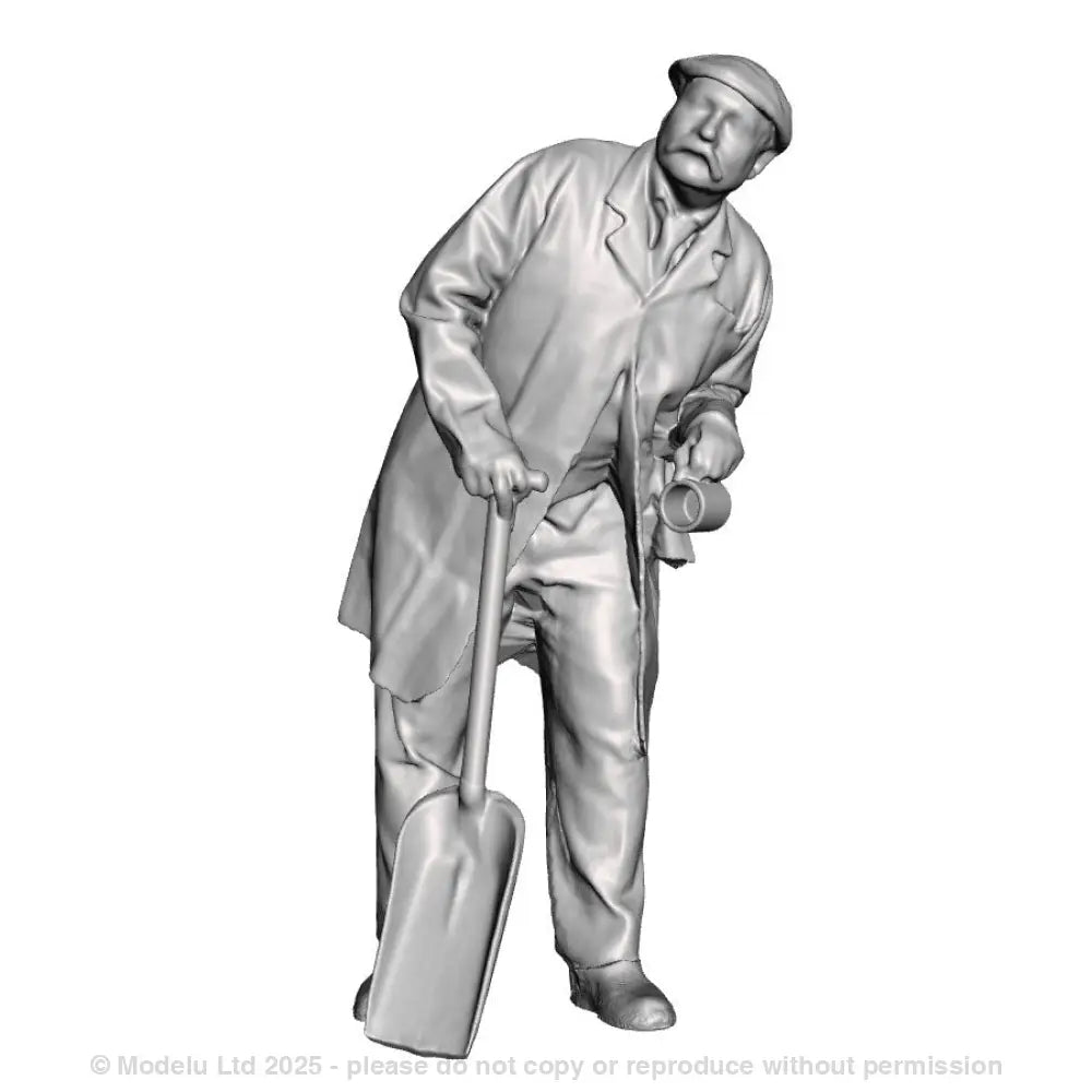 A fireman leaning with firing shovel