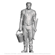 A loco crew man with bucket and coal pick