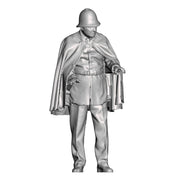 A policeman wearing a cape holding a bike (not included)