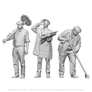 A collection of 3 street workers including a chimney sweep, newspaper seller and a street sweeper