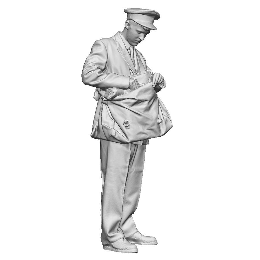 A postman checking his post bag