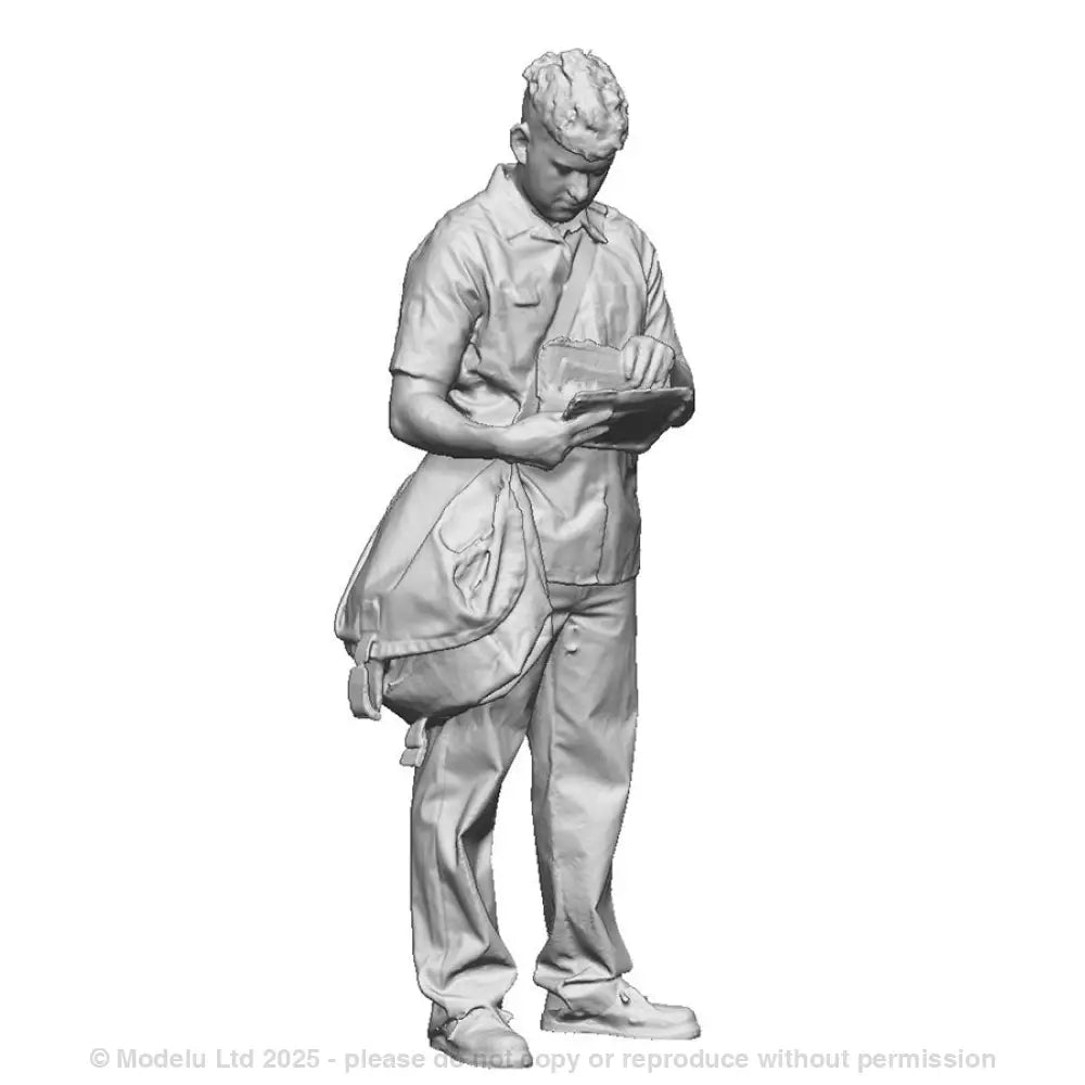 A postman checking mail