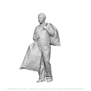 A Royal Mail worker carrying a mail bag