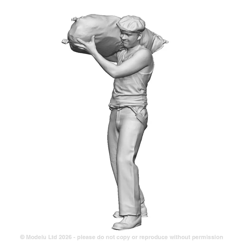 A mill worker carrying sack