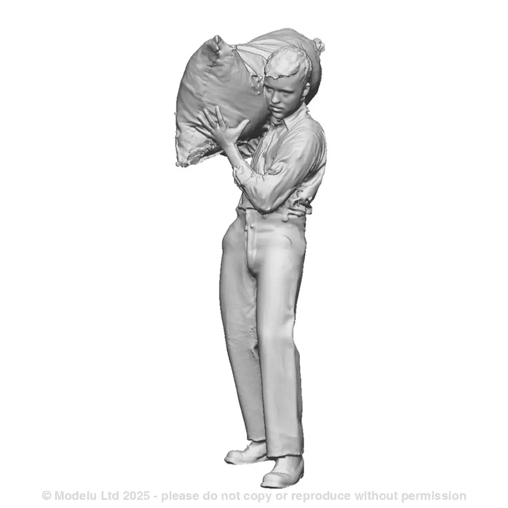 A mill worker carrying sack