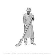 A mill worker sweeping