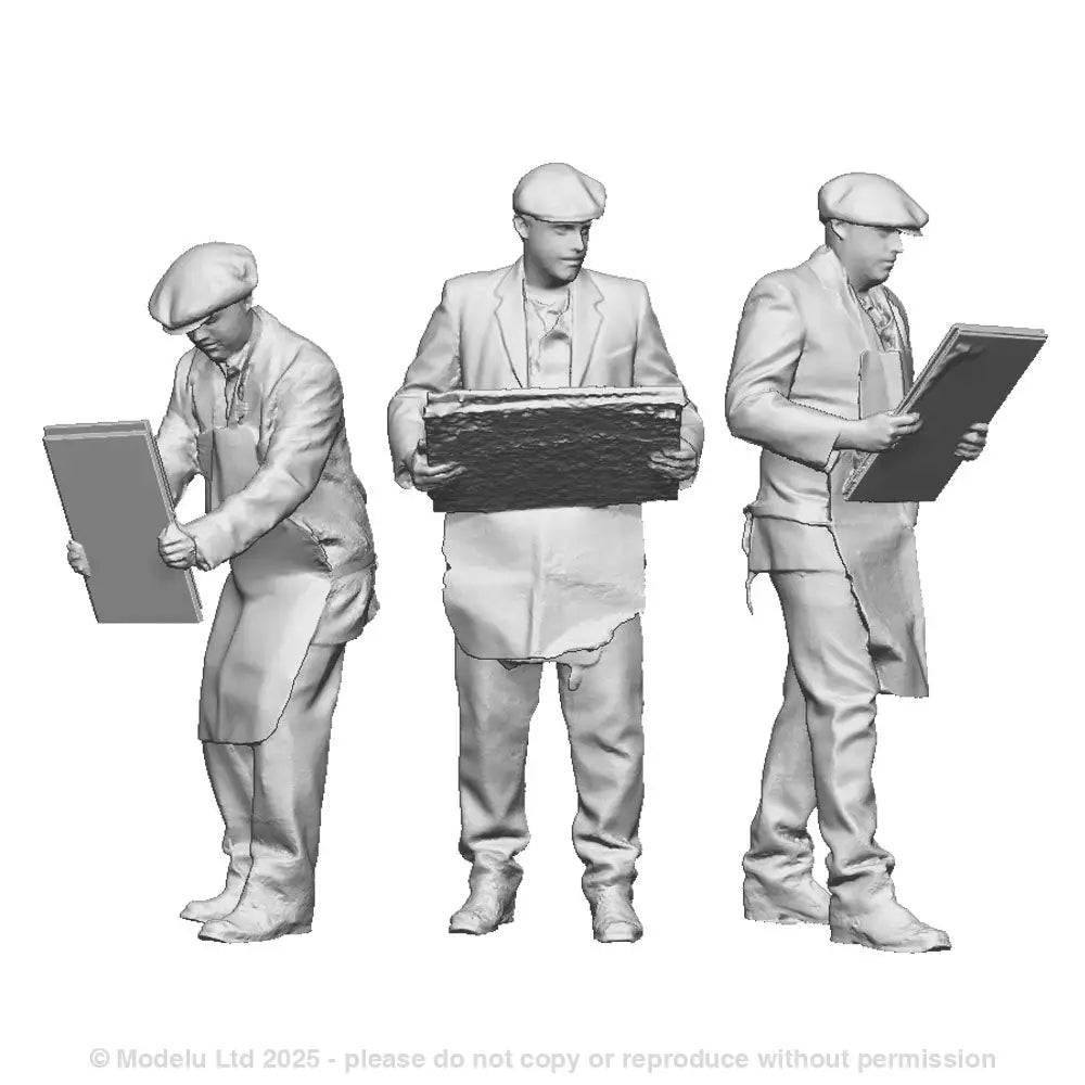 A pack of 3 slate workers moving slates