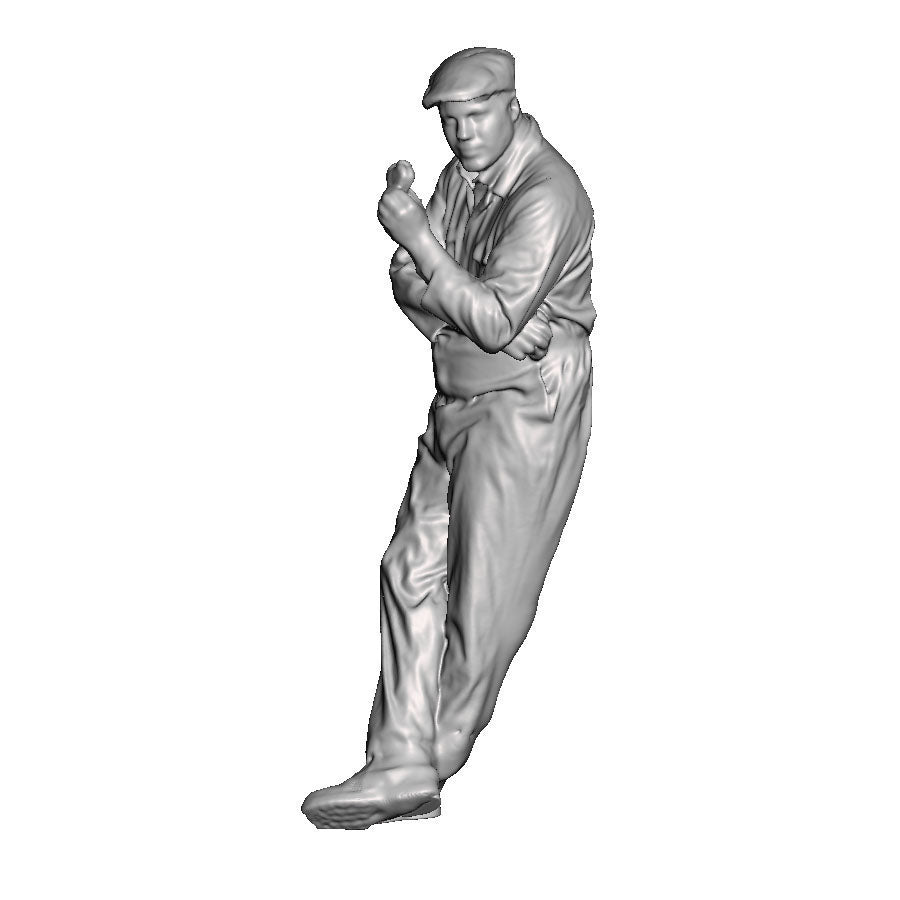 A workman leaning eating a sandwich