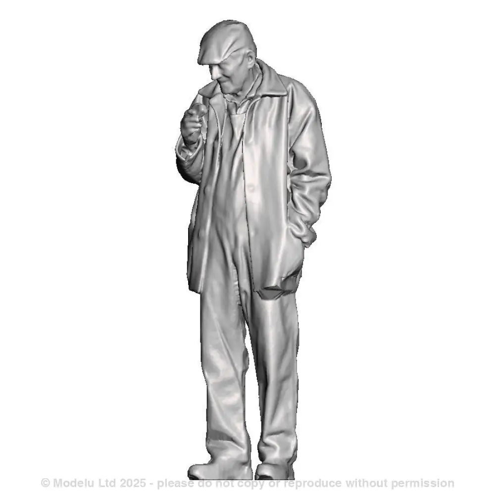 A workman wearing a donkey jacket eating