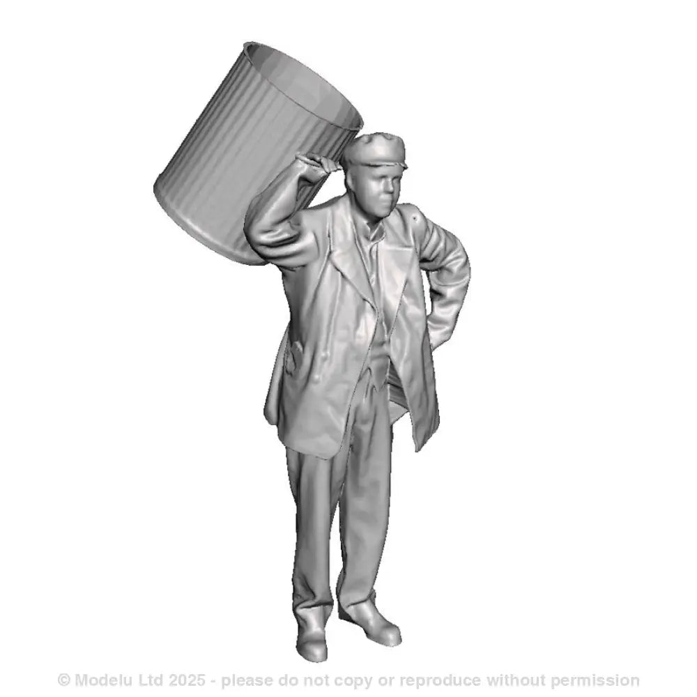 A binman carrying a dustbin