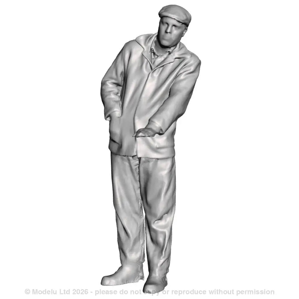 A loco crew man wearing donkey jacket leaning