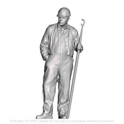 A shunter wearing a hard hat with shunters pole