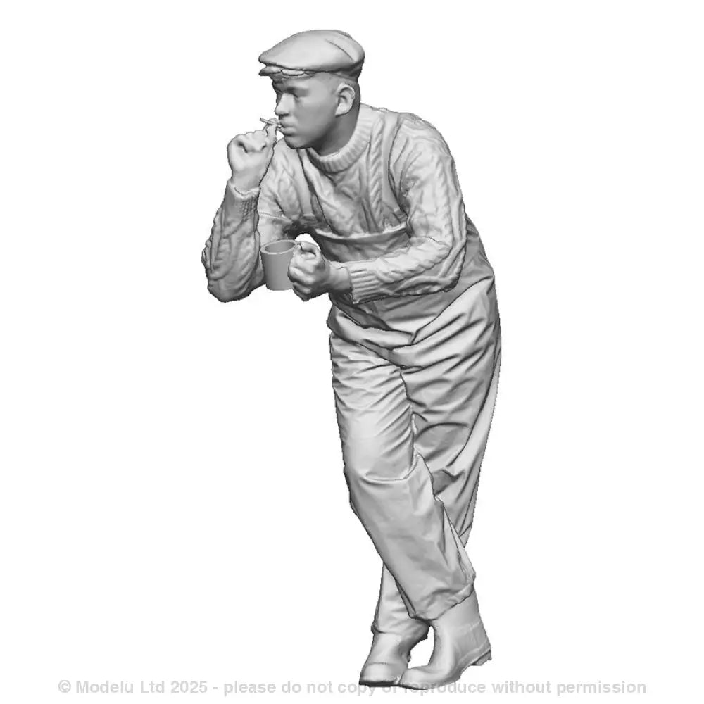 Crew leaning on rail with cigarette