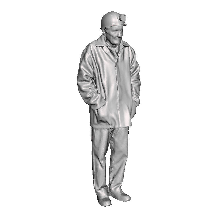 A miner wearing a donkey jacket