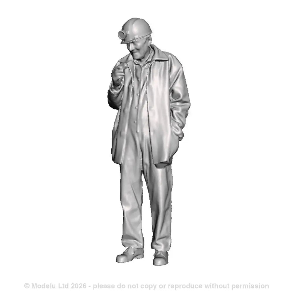 A miner wearing a donkey jacket eating