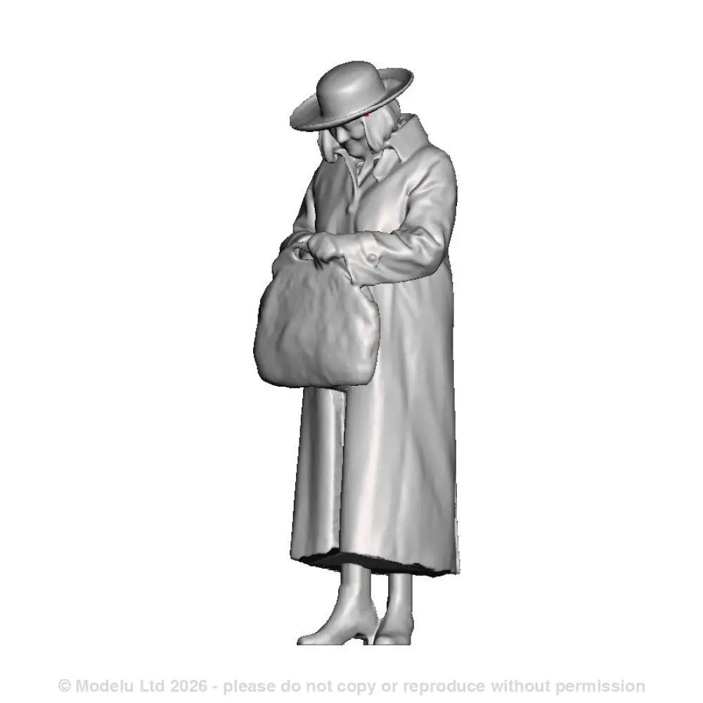 A female figure looking in her bag