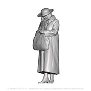 A female figure looking in her bag
