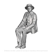 A male figure wearing boater hat seaeted