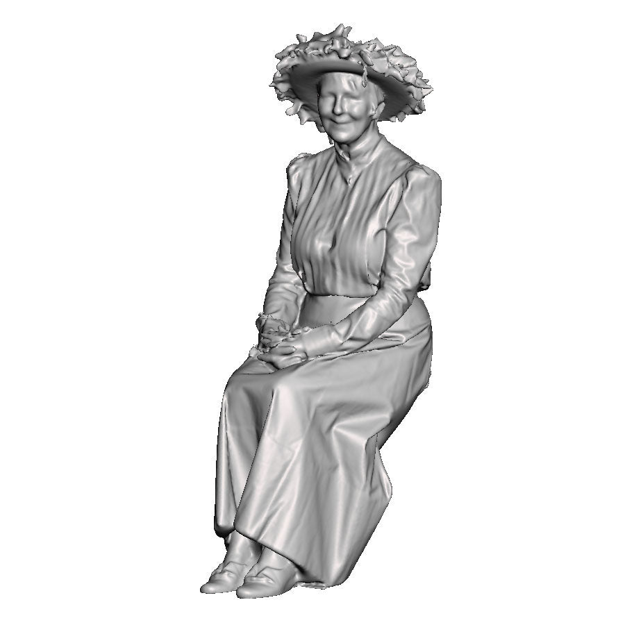 A female figure in large hat seated