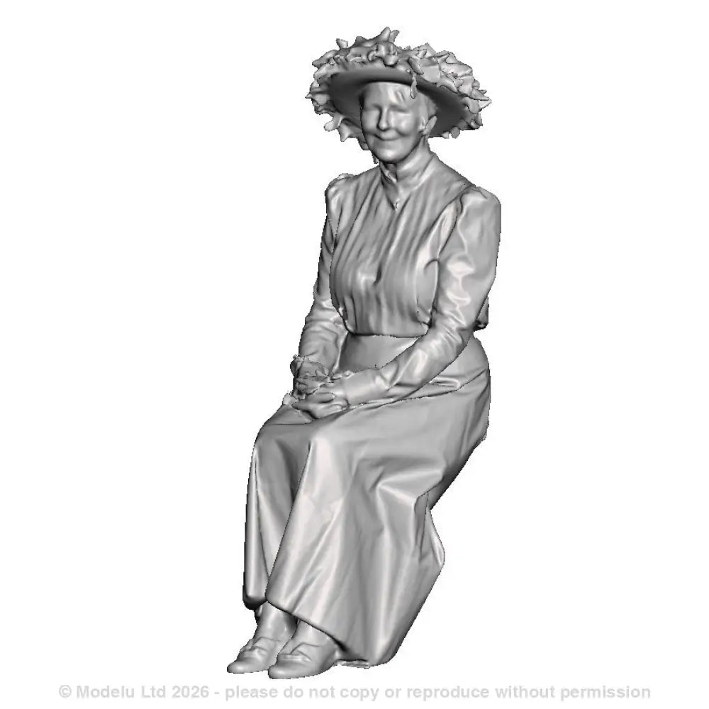 A female figure in large hat seated