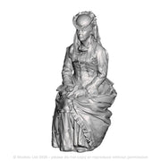 A female figure in late Victorian era dress seated