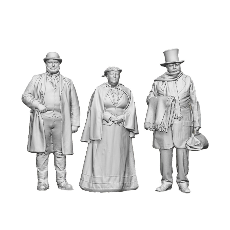 A set of 3 Victorian people including two male figures and one female