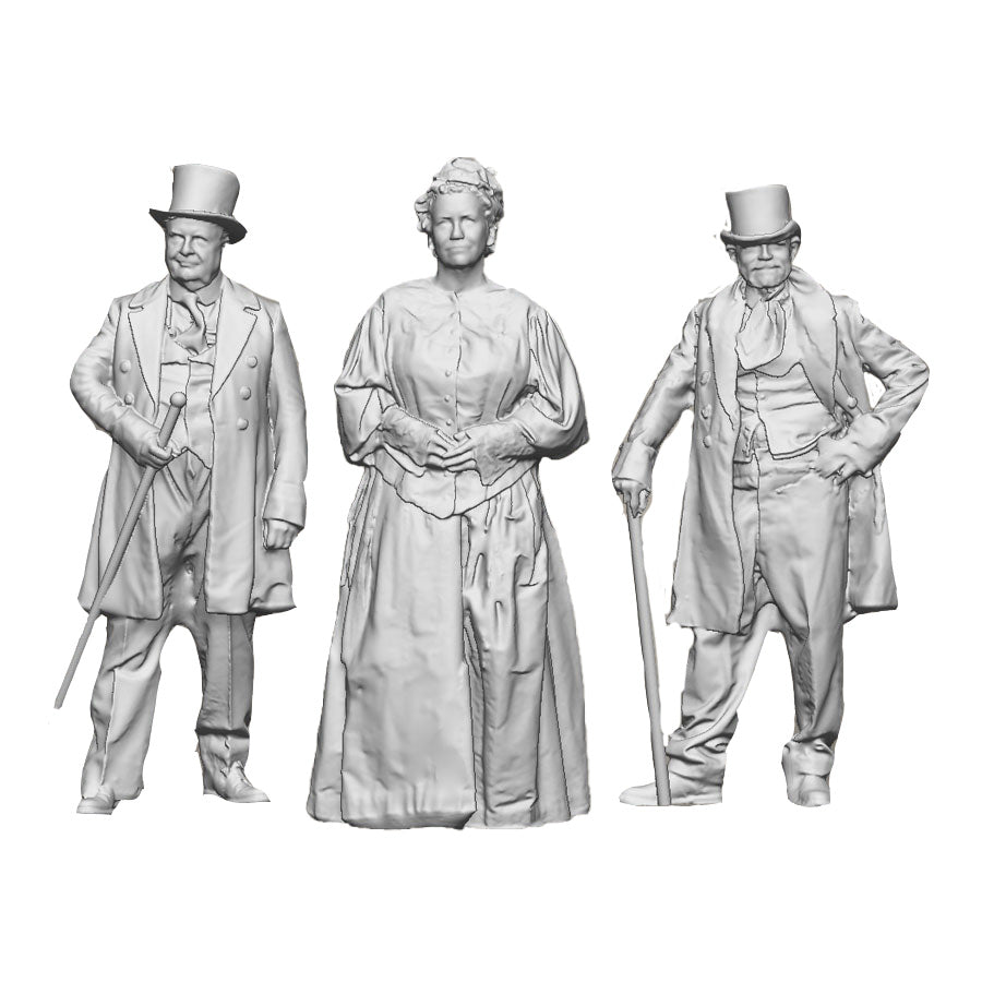 A set of 3 Victorian people including two male figures and one female