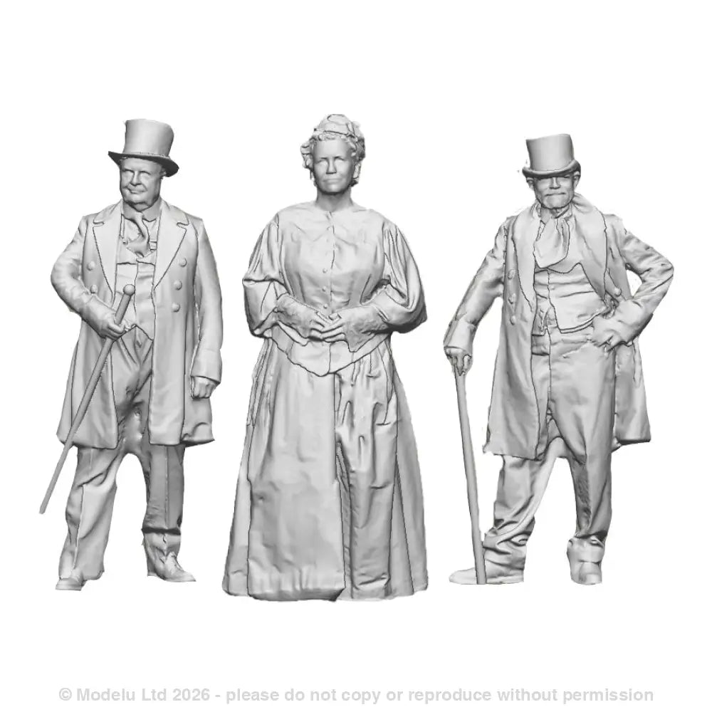 A set of 3 Victorian people including two male figures and one female