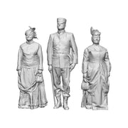 A set of 3 Victorian figures including one male military officer and two female figures