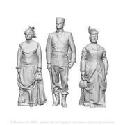 A set of 3 Victorian figures including one male military officer and two female figures